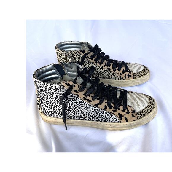 P448 Animal Print Skate Lace-Up High-Top Sneakers, EU 39, US 8.5 Leopard Cheetah - Picture 2 of 6